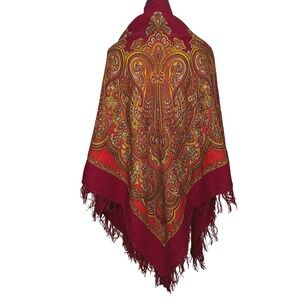 VTG‎ Pavlovo Posad Wool Shawl Scarf 57x57 Boho Hippie Folk Peasant Cottagecore